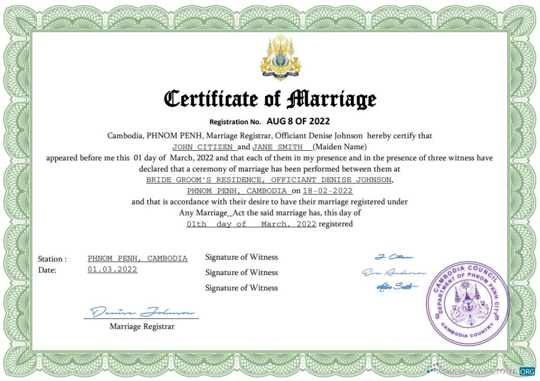 Download Cambodia marriage certificate Word and PDF template Photoshop template